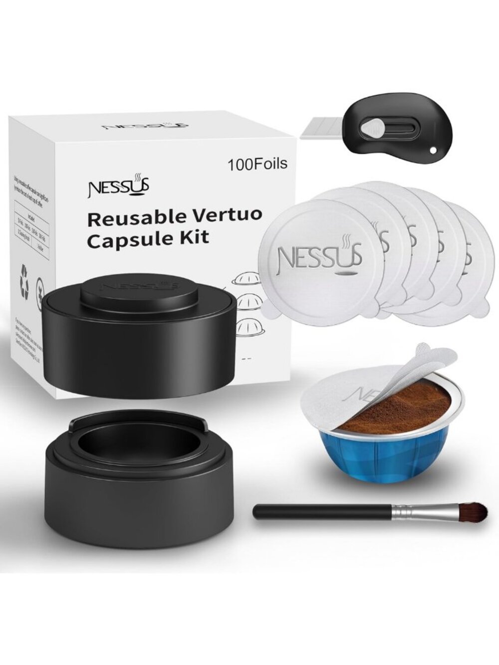 Reusable Coffee Pod Kit for Nespresso Vertuo - 100 Aluminum Foil Seals